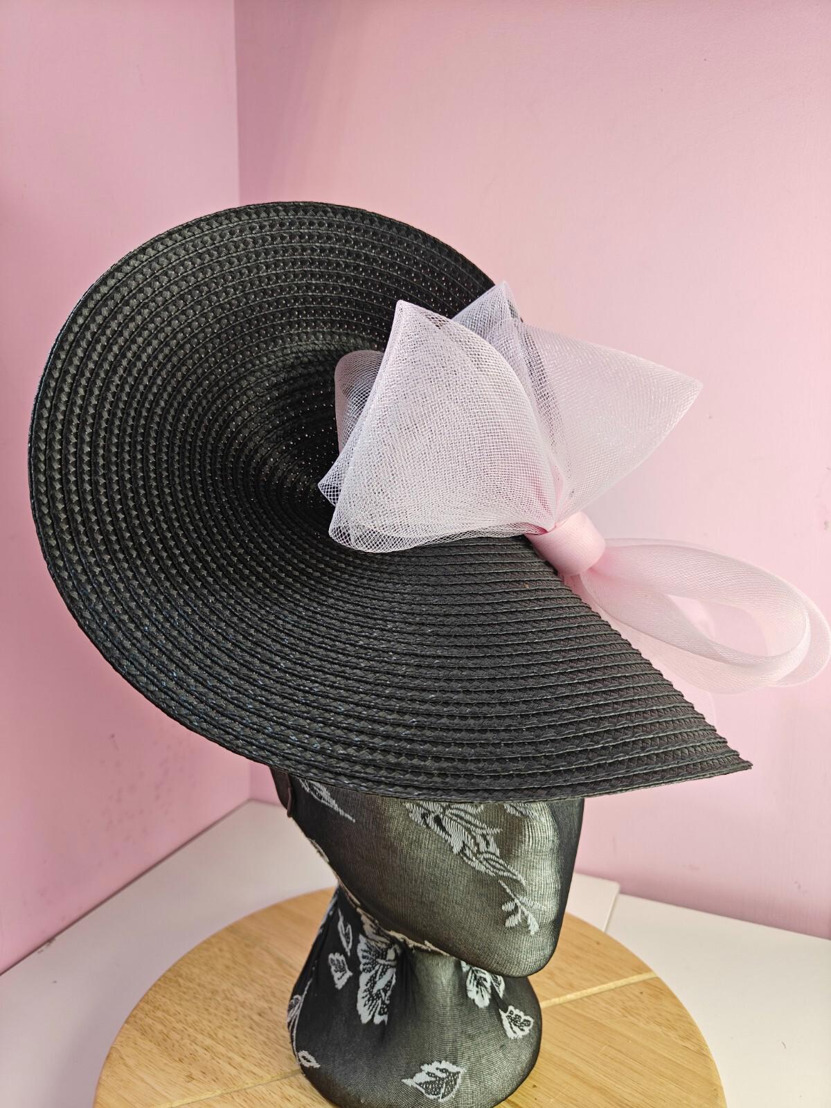 black light pink large straw fascinator wedding hat Kentucky Derby Royal Ascot