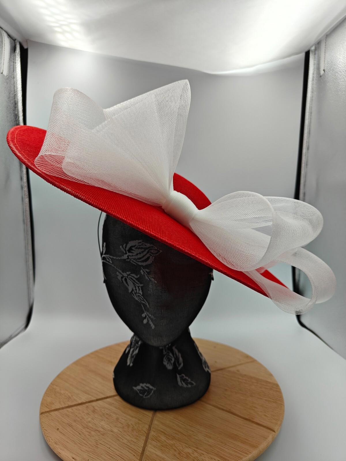 red white large fascinator headband wedding hat Kentucky Derby Royal Ascot