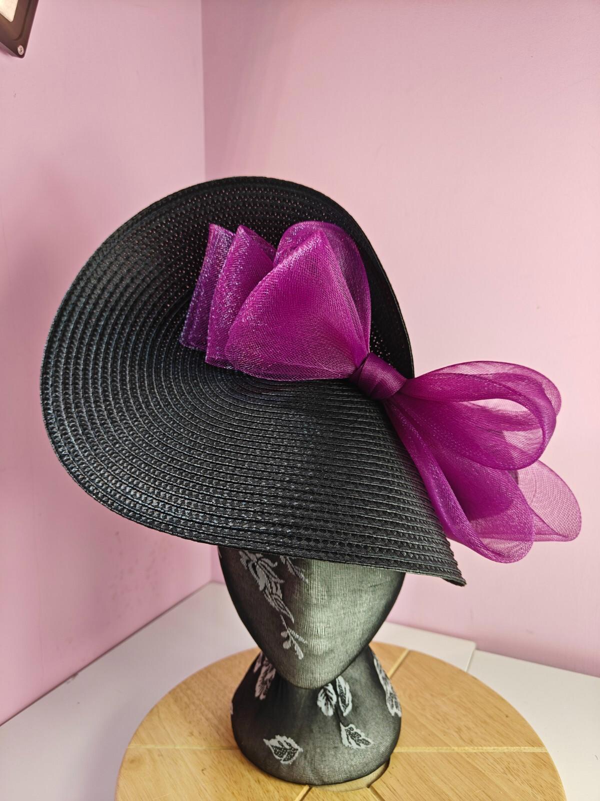 black plum pink large straw fascinator wedding hat Kentucky Derby Royal Ascot