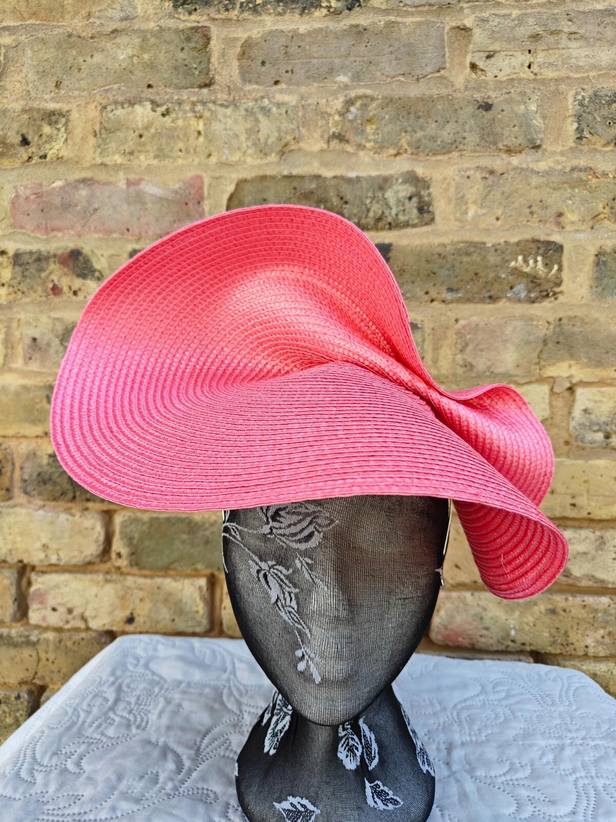 coral pink large straw fascinator millinery headband wedding hat ascot