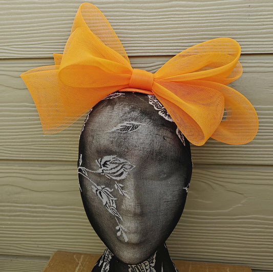 orange bow hair clip brooch fascinator millinery wedding hat race party