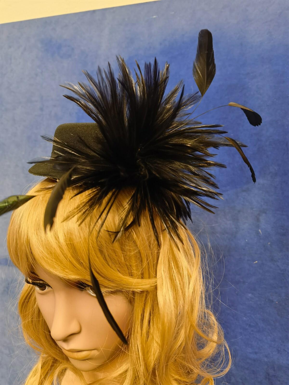 black feather mini top hat fascinator millinery burlesque wedding 1