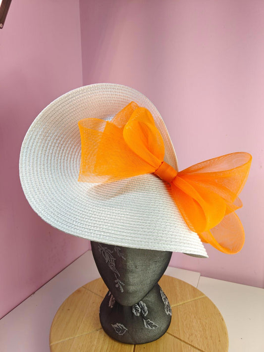 white orange large straw fascinator wedding hat Kentucky Derby Royal Ascot