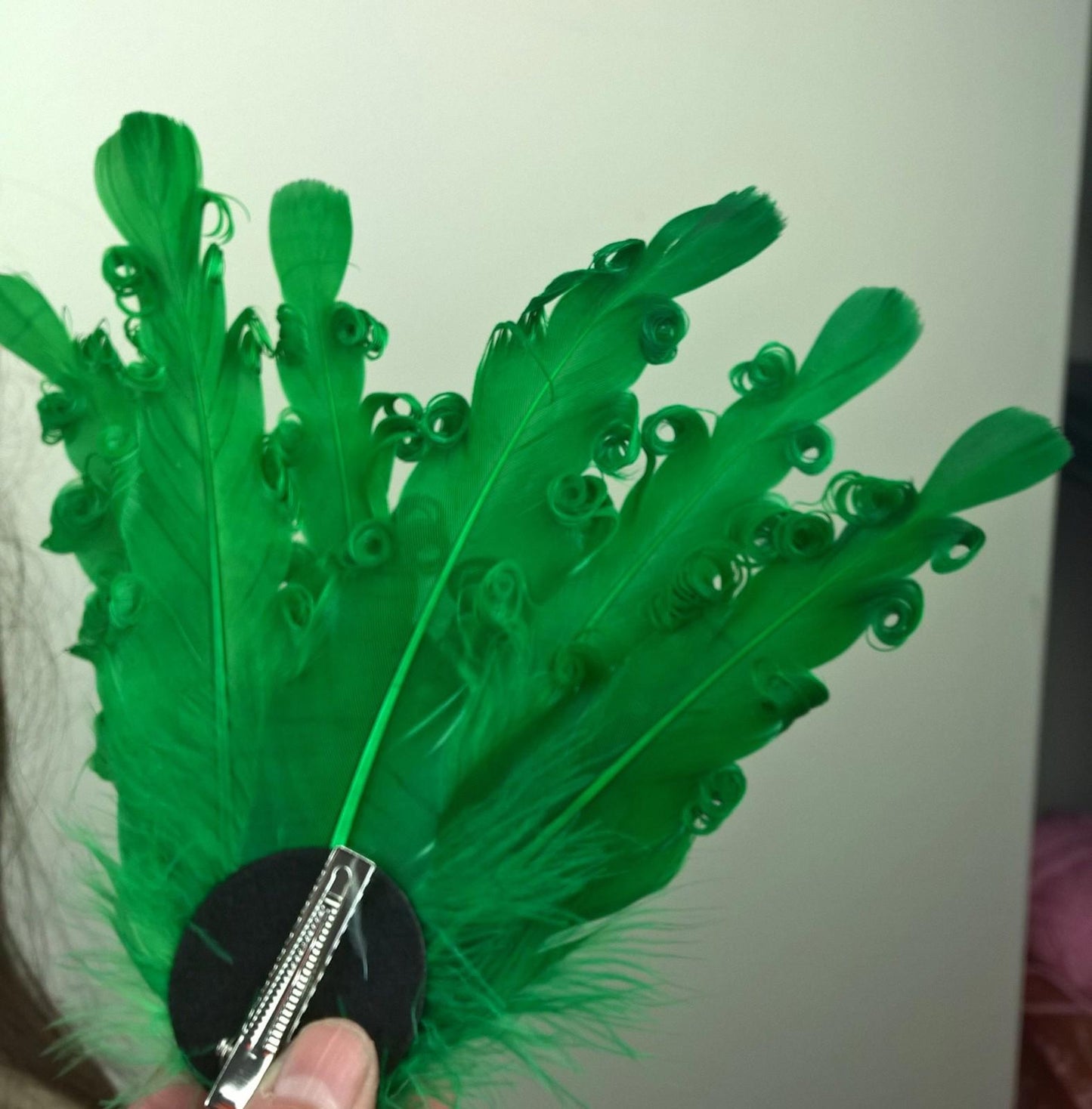 green feather fascinator millinery hair clip wedding piece ascot race dance