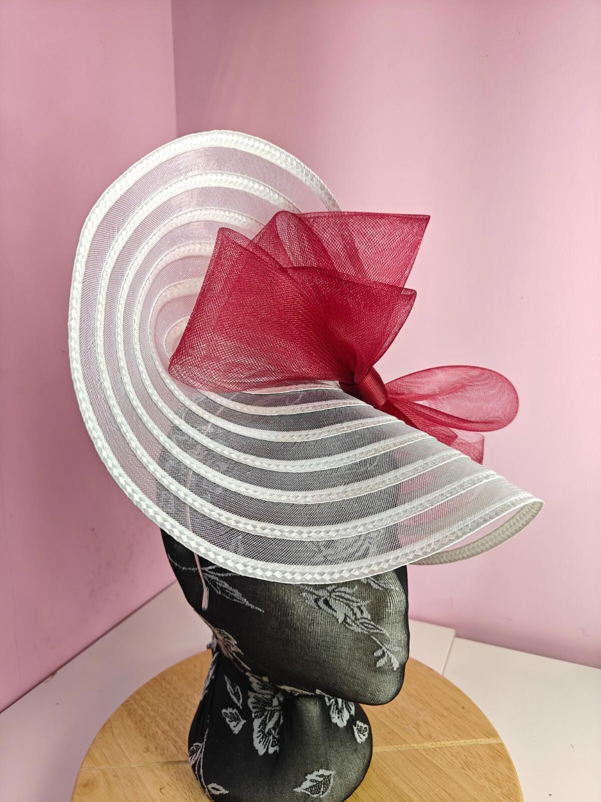 white dark red bow fascinator millinery wedding hat Kentucky Derby Royal Ascot
