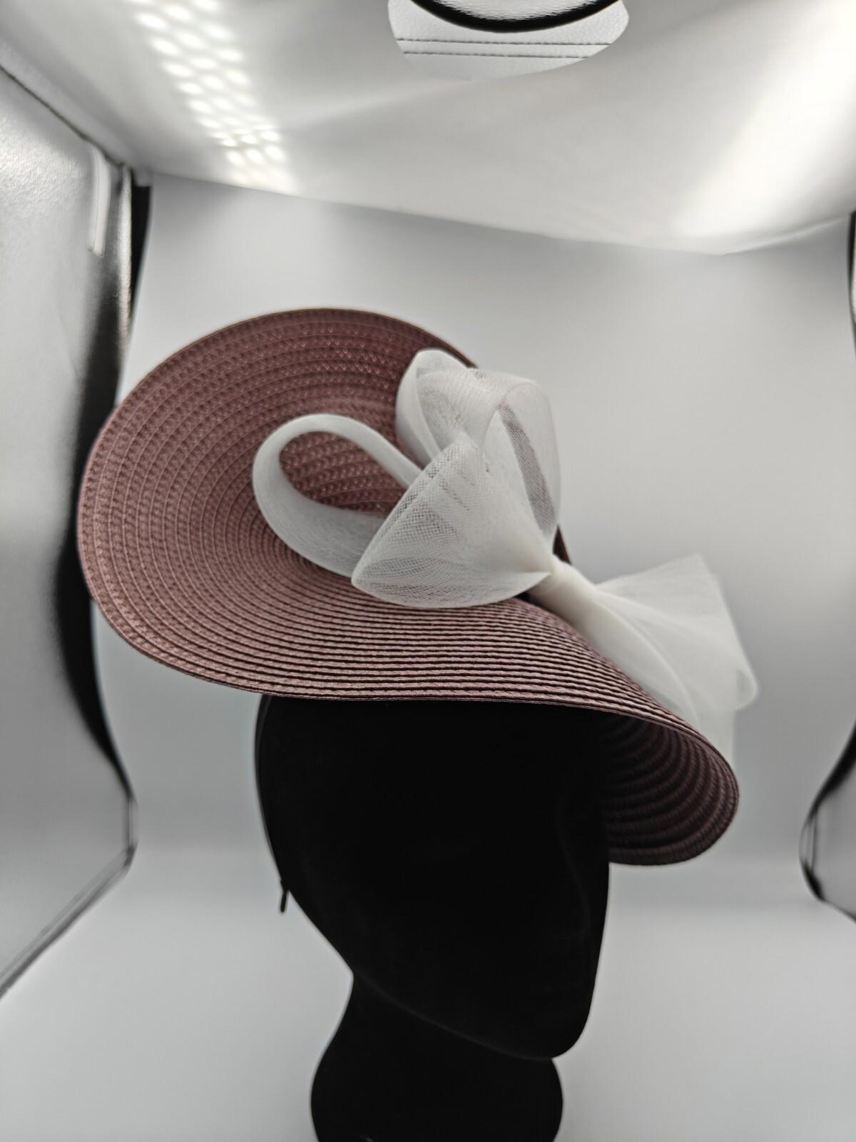 light brown white bow straw fascinator millinery burlesque headband wedding hat