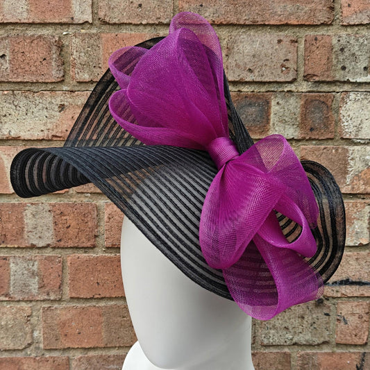 black plum bow crinoline fascinator millinery headband wedding hat party cosplay