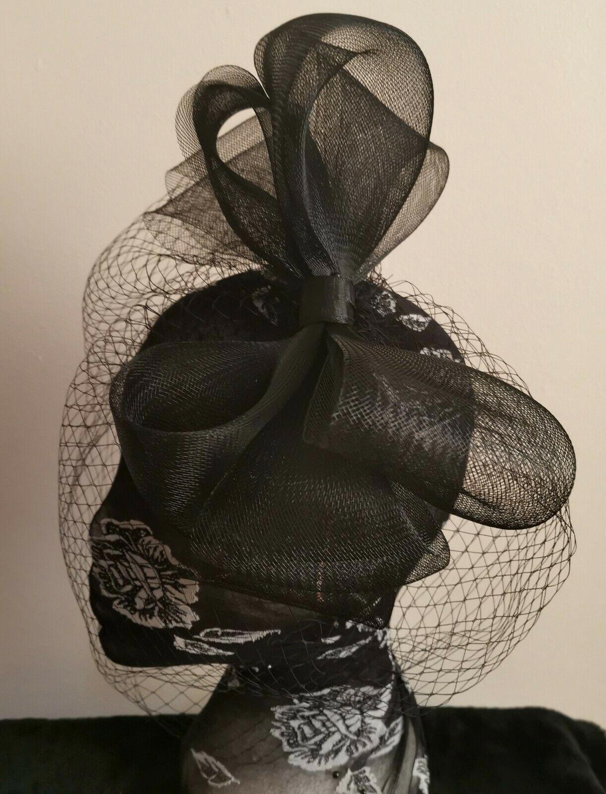 black veil fascinator millinery burlesque wedding hat hair piece race bridal