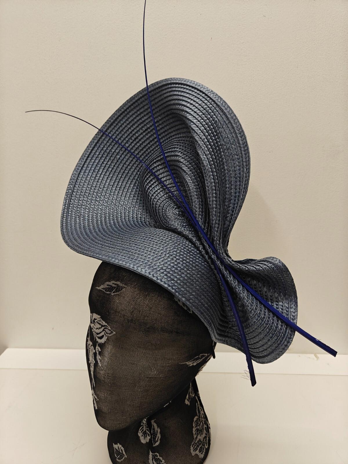 steel blue straw fascinator ostrich quill spine millinery headband wedding hat