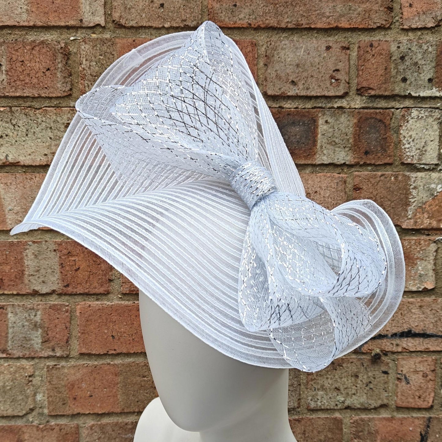 white silver bow crinoline fascinator millinery headband wedding hat party cosplay