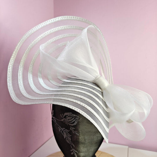 white bow fascinator millinery wedding hat Kentucky Derby Royal Ascot
