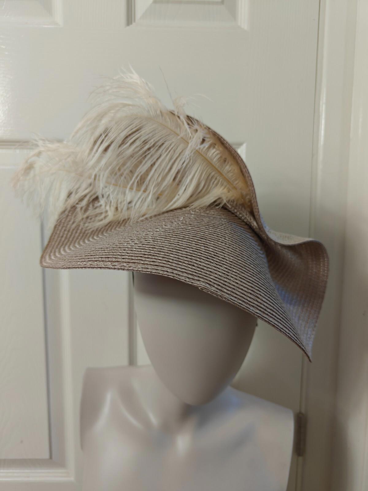 beige large straw fascinator ostrich feather millinery headband wedding hat