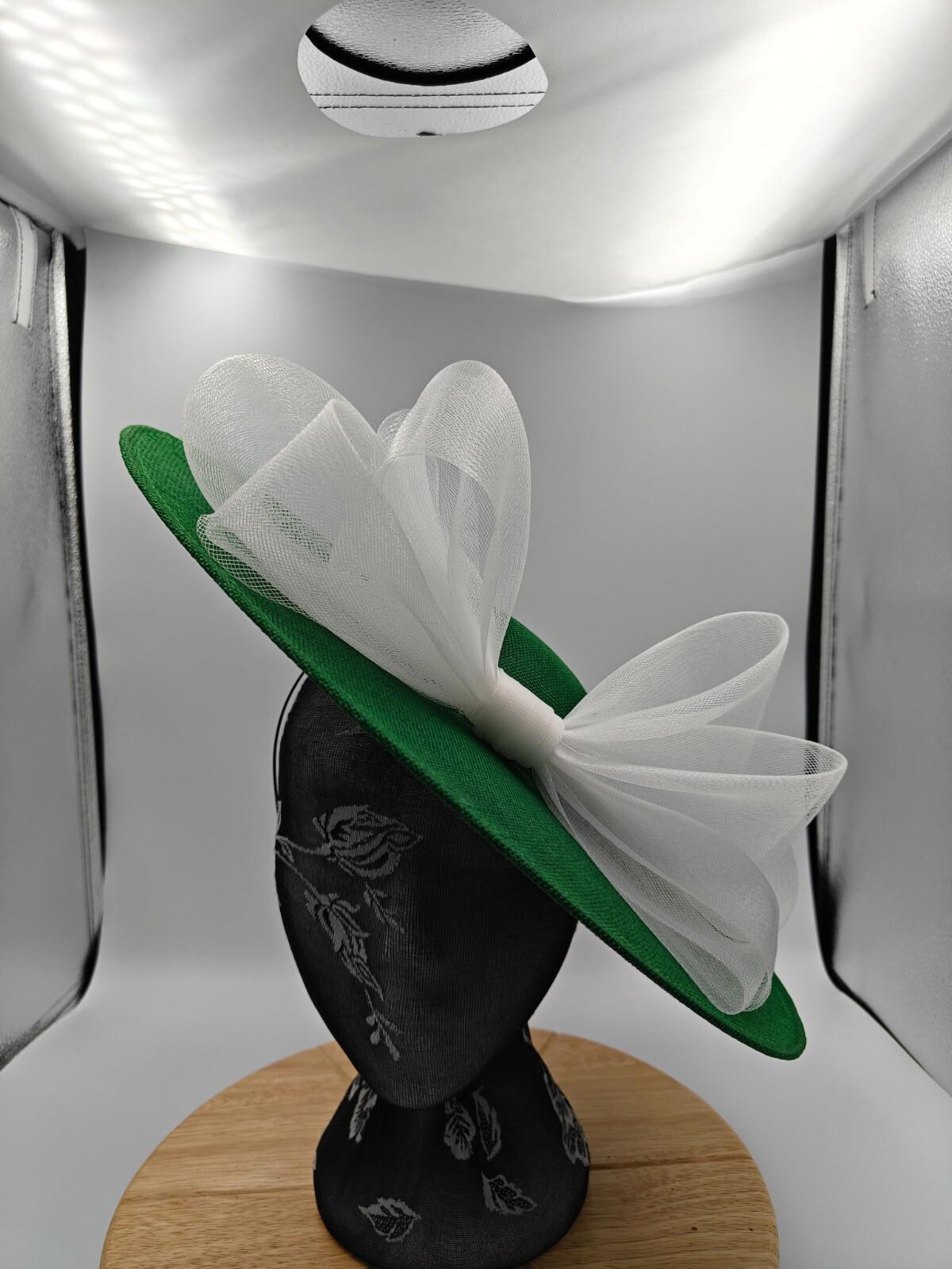 green white large fascinator headband wedding hat Kentucky Derby Royal Ascot