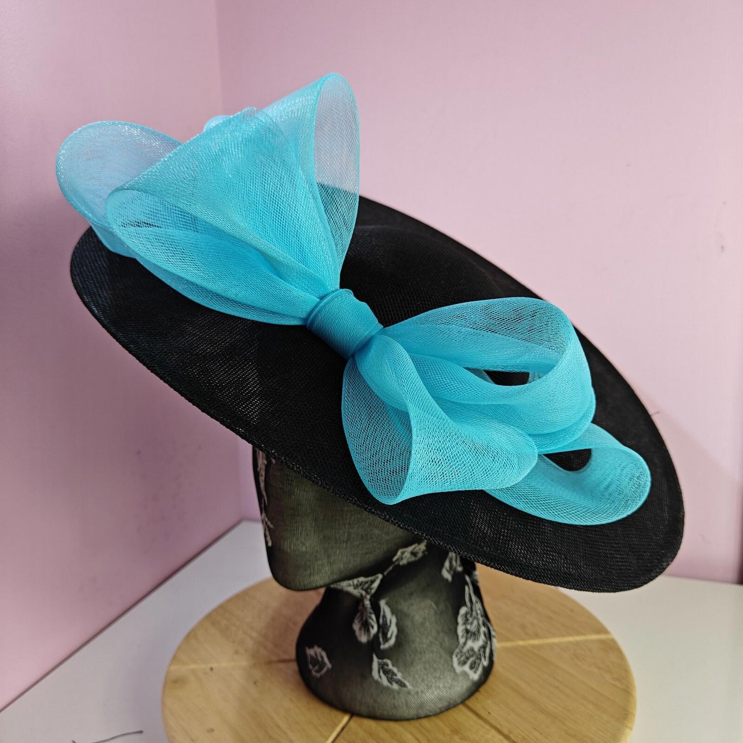 black turquoise large fascinator wedding hat  Kentucky Derby Royal Ascot bow