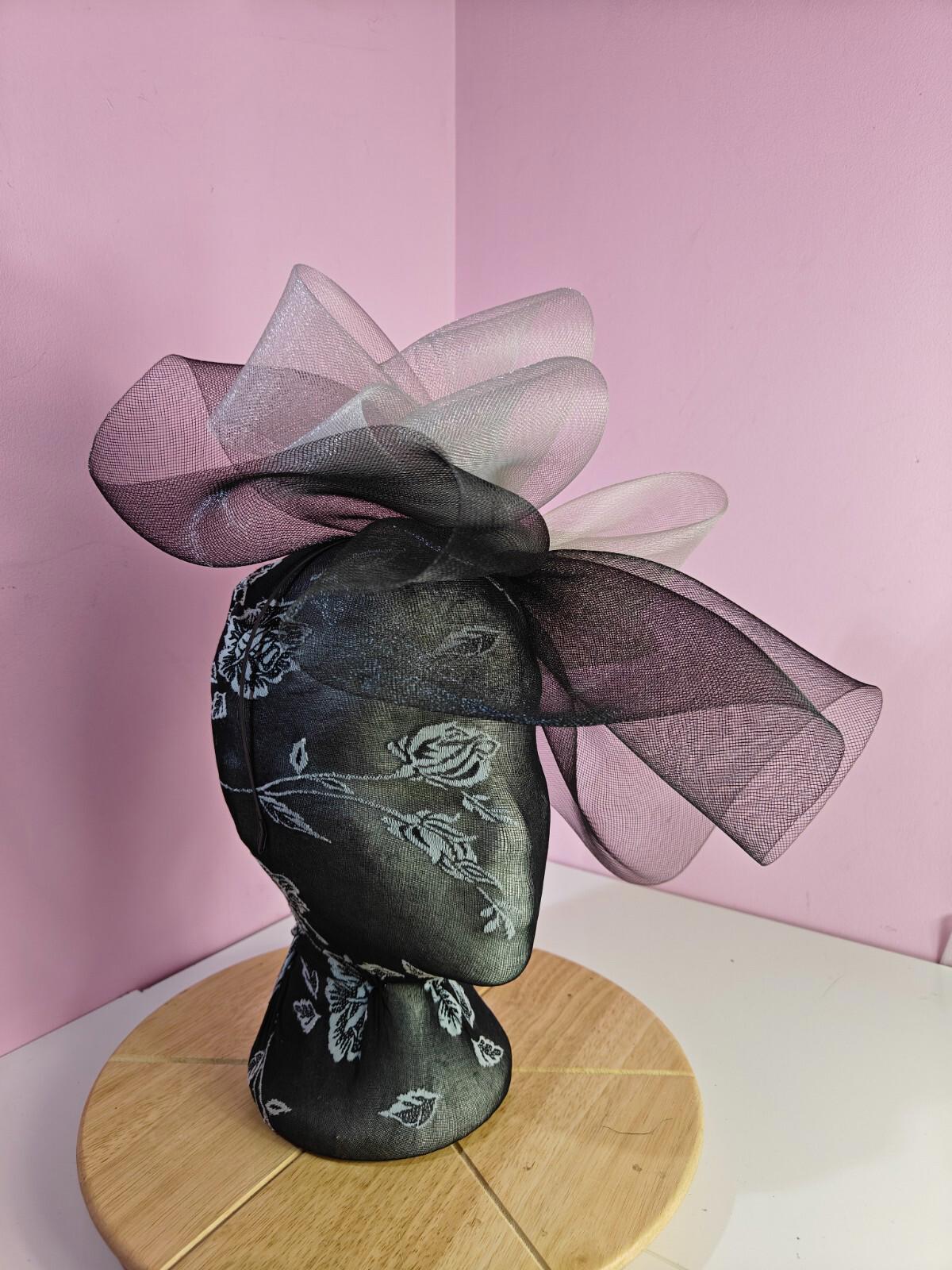 black grey fascinator millinery headband derby wedding hat ascot race