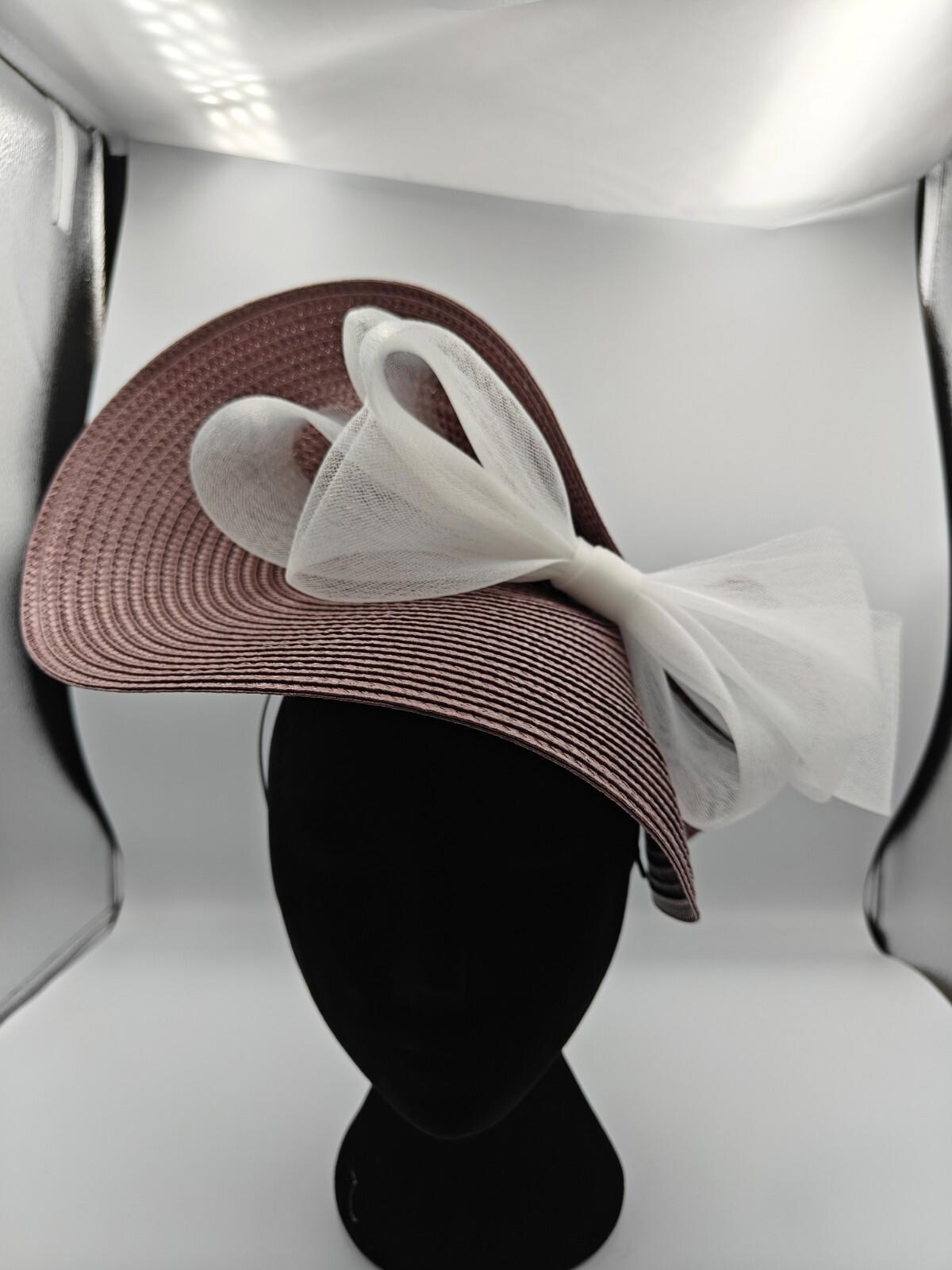 light brown white bow straw fascinator millinery burlesque headband wedding hat