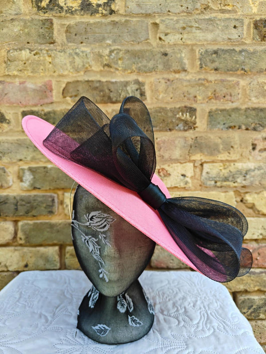 pink black large fascinator wedding hat  Kentucky Derby Royal Ascot bow