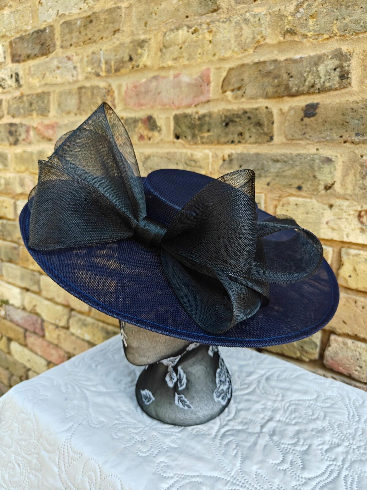 navy blue black large fascinator wedding hat  Kentucky Derby Royal Ascot bow