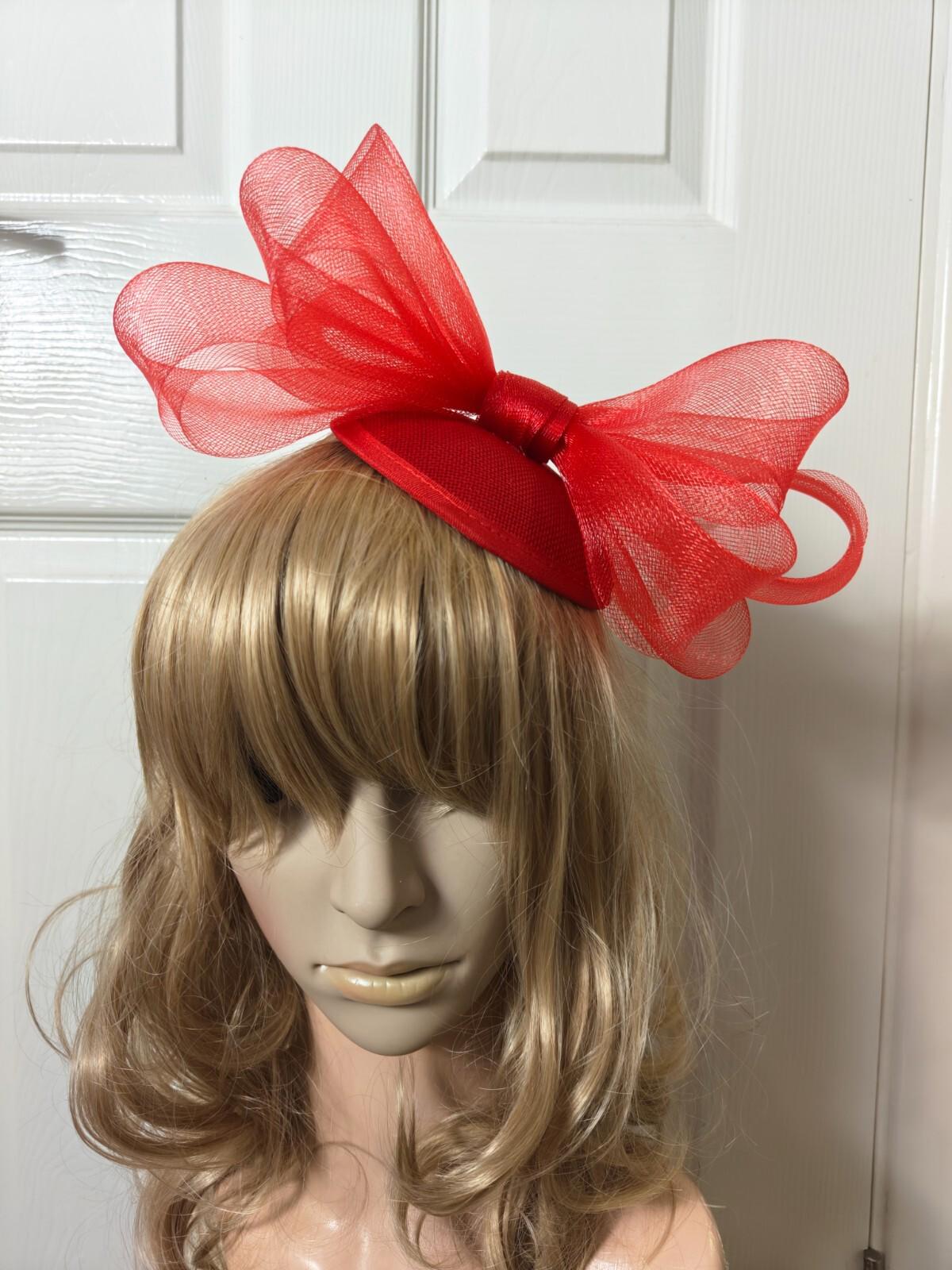 red fascinator millinery burlesque headband wedding hat ascot race