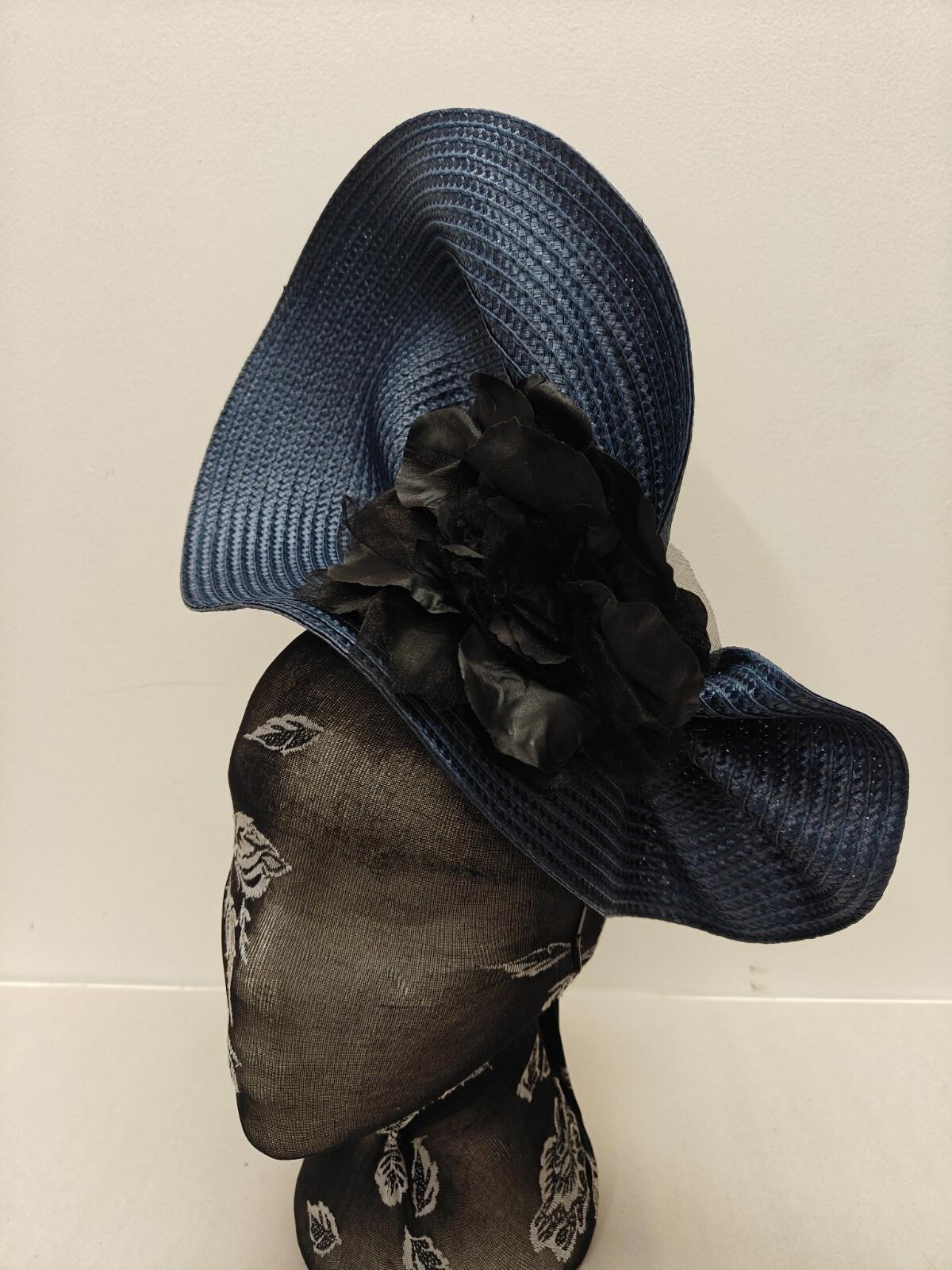 navy black flower large straw fascinator millinery burlesque headband wedding