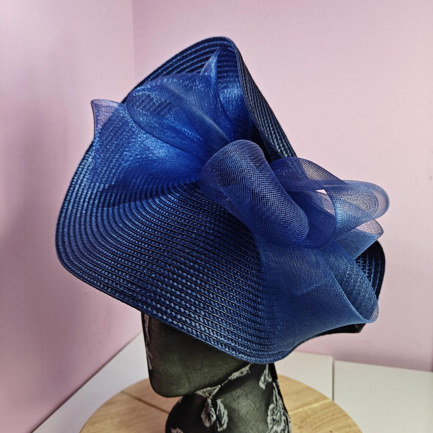 dark blue large straw fascinator wedding hat Kentucky Derby Royal Ascot