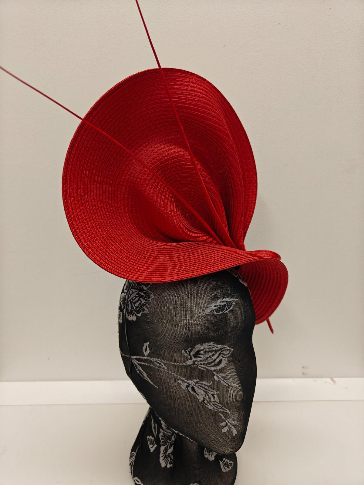red large straw fascinator ostrich quill spine millinery headband wedding hat