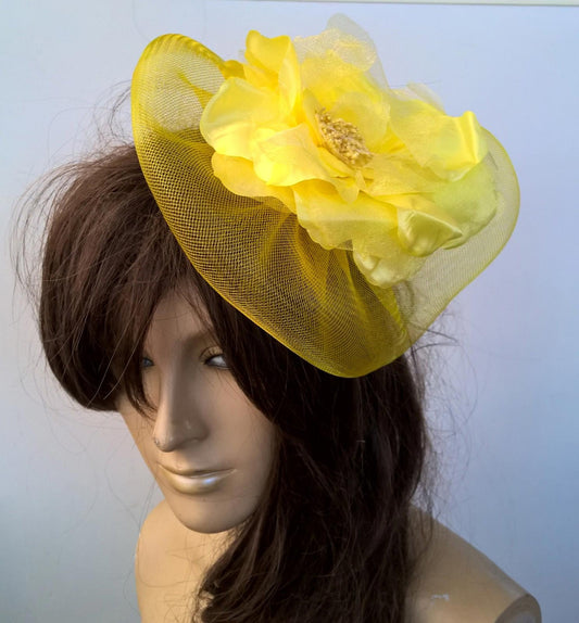 yellow satin flower fascinator millinery burlesque wedding hat bridal race x