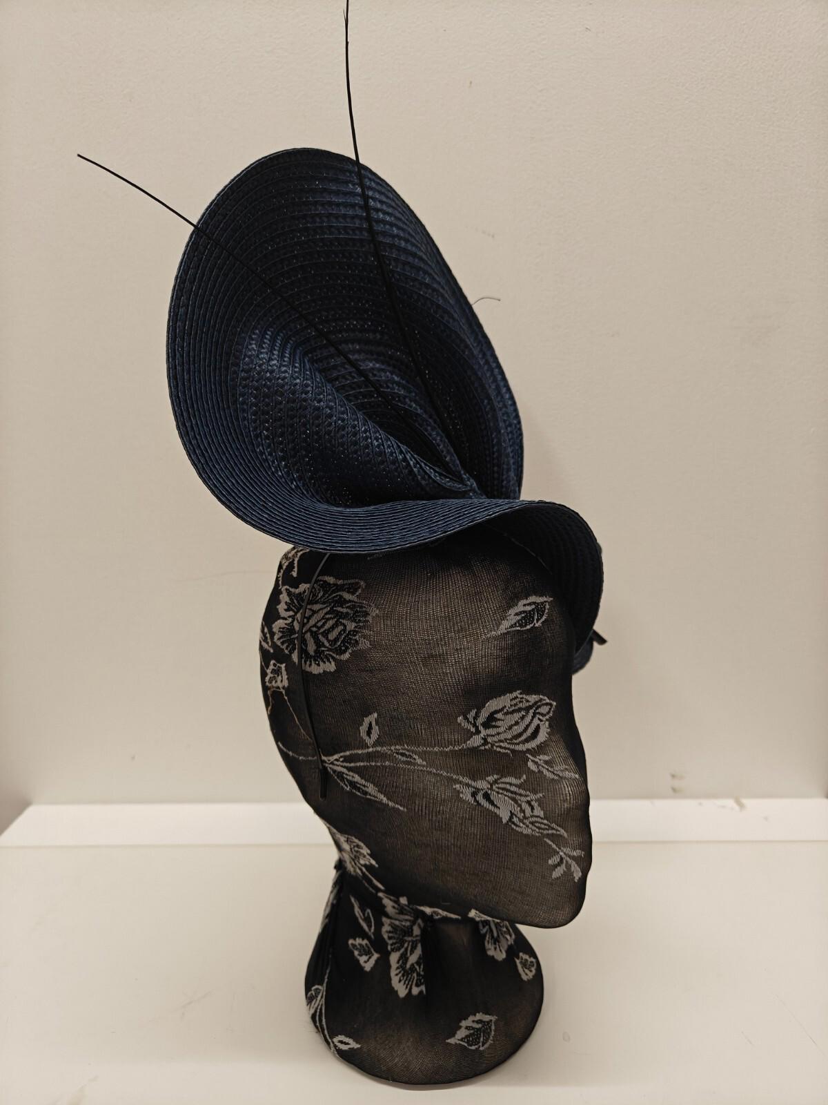 navy blue straw fascinator ostrich quill spine millinery headband wedding hat