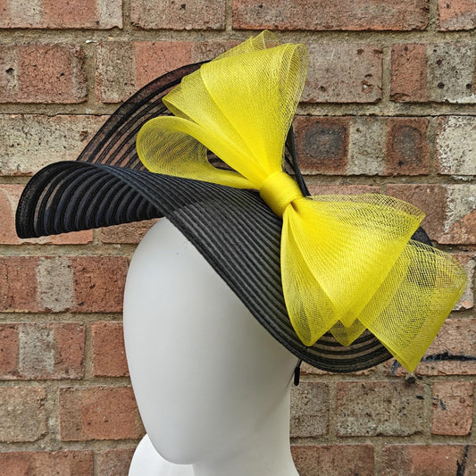 black yellow bow crinoline fascinator millinery headband wedding hat party cosplay