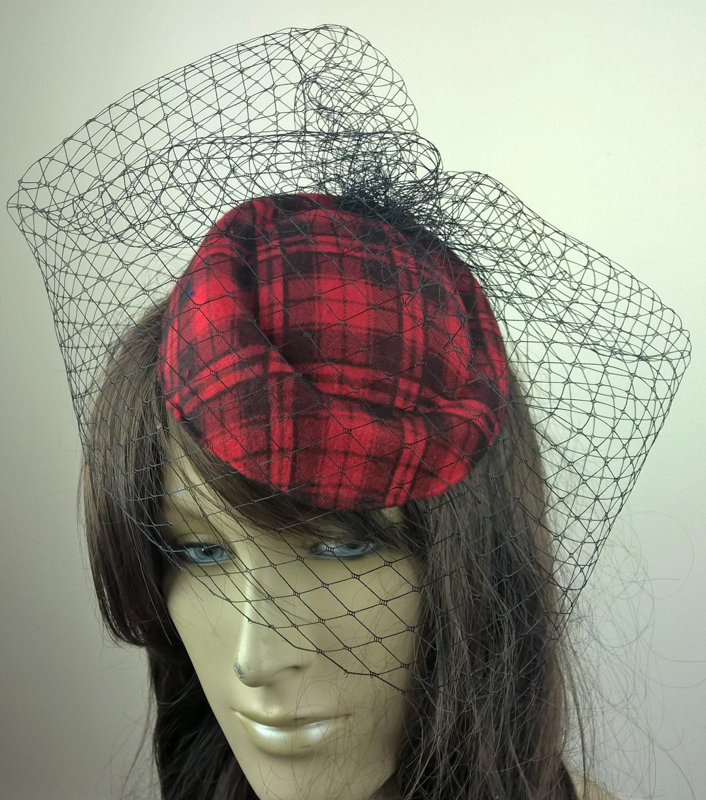 red felt mini pill box hat black veiling french veil fascinator wedding race  x