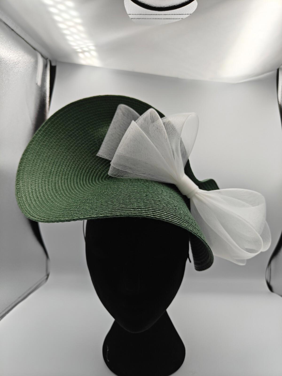 green white bow straw fascinator millinery burlesque headband wedding hat