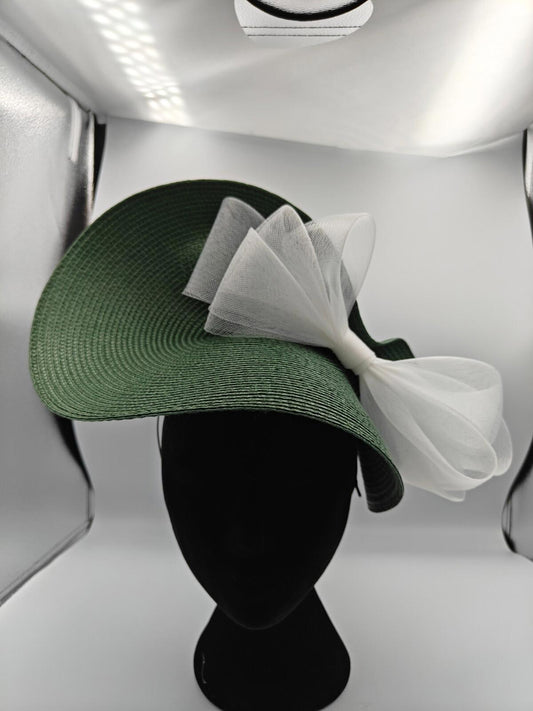 green white bow straw fascinator millinery burlesque headband wedding hat