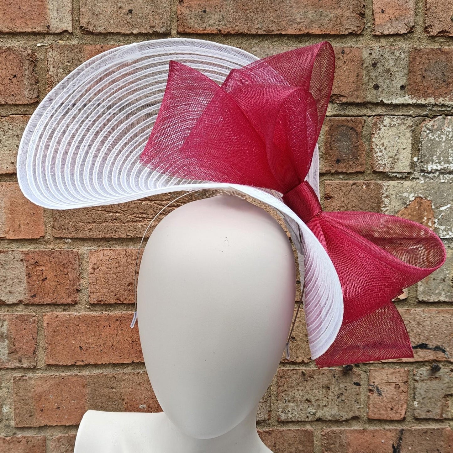 white dark red bow crinoline fascinator millinery headband wedding hat party cosplay