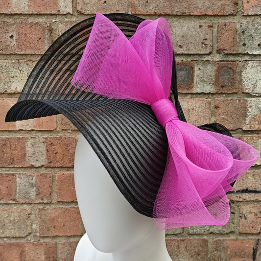 black dark pink bow crinoline fascinator millinery headband wedding hat party cosplay
