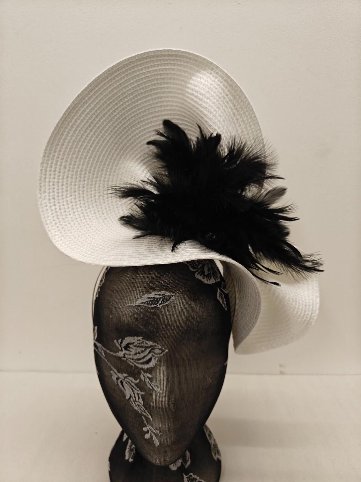 white black flower large straw fascinator millinery burlesque headband wedding