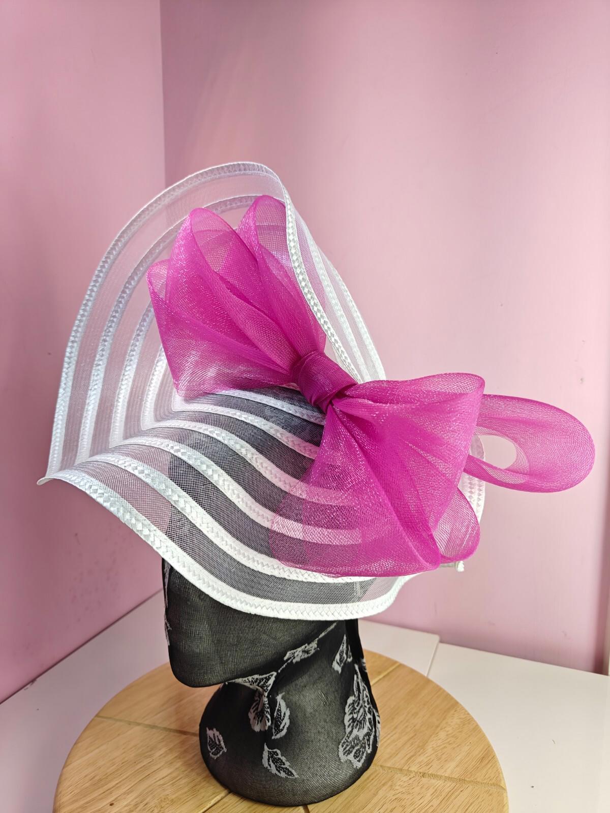 white pink bow fascinator millinery wedding hat Kentucky Derby Royal Ascot