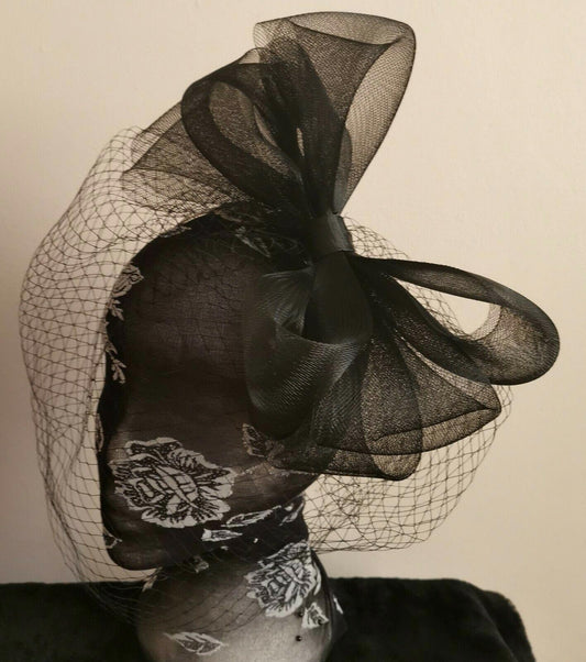 black veil fascinator millinery burlesque wedding hat hair piece race bridal