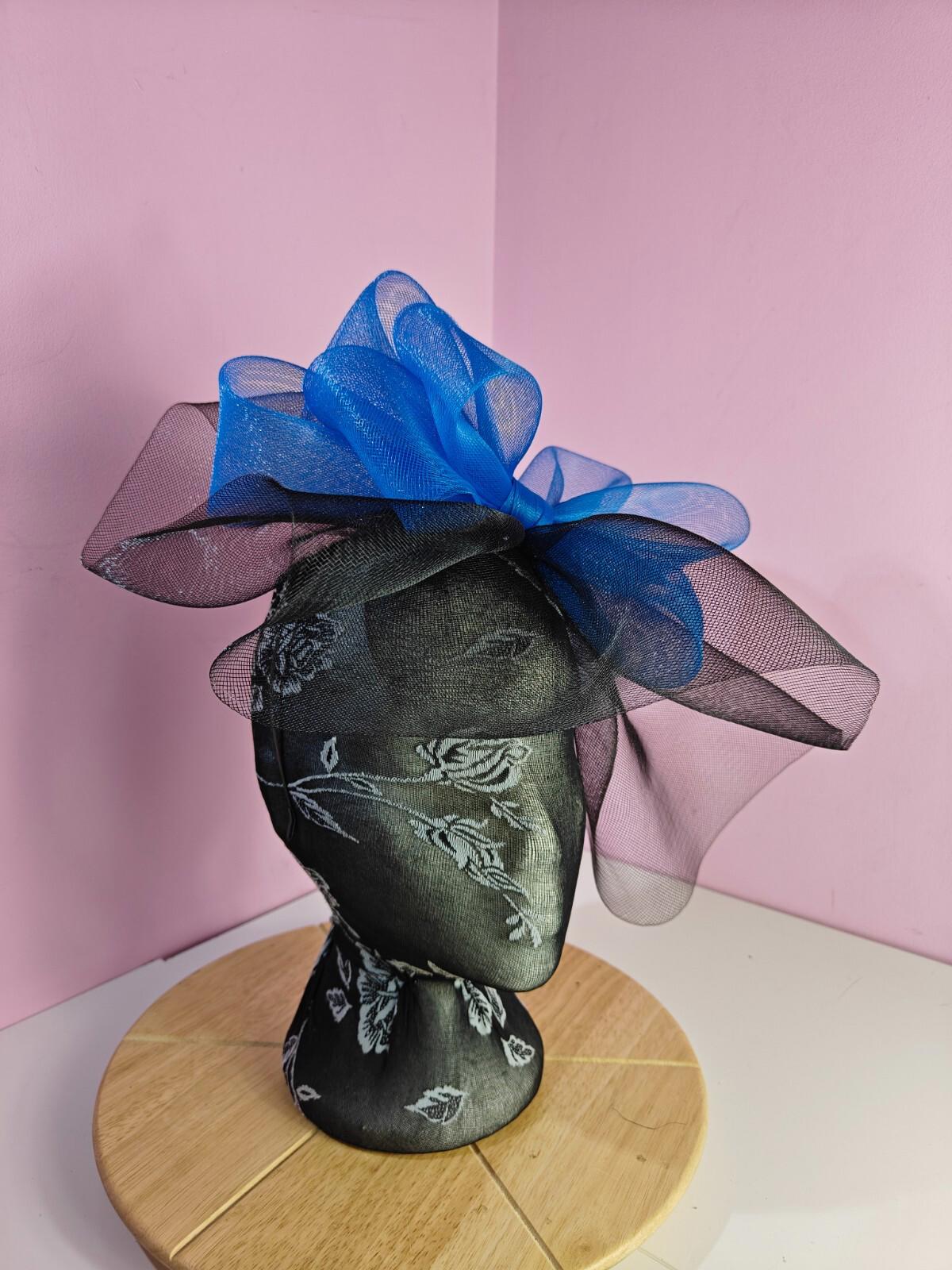 black blue fascinator millinery headband derby wedding hat ascot race