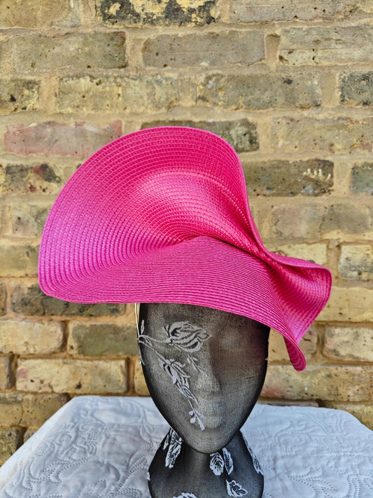 hot pink large straw fascinator millinery headband wedding hat ascot