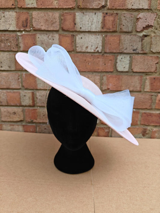 pink white large fascinator headband wedding hat  Kentucky Derby Royal Ascot bow