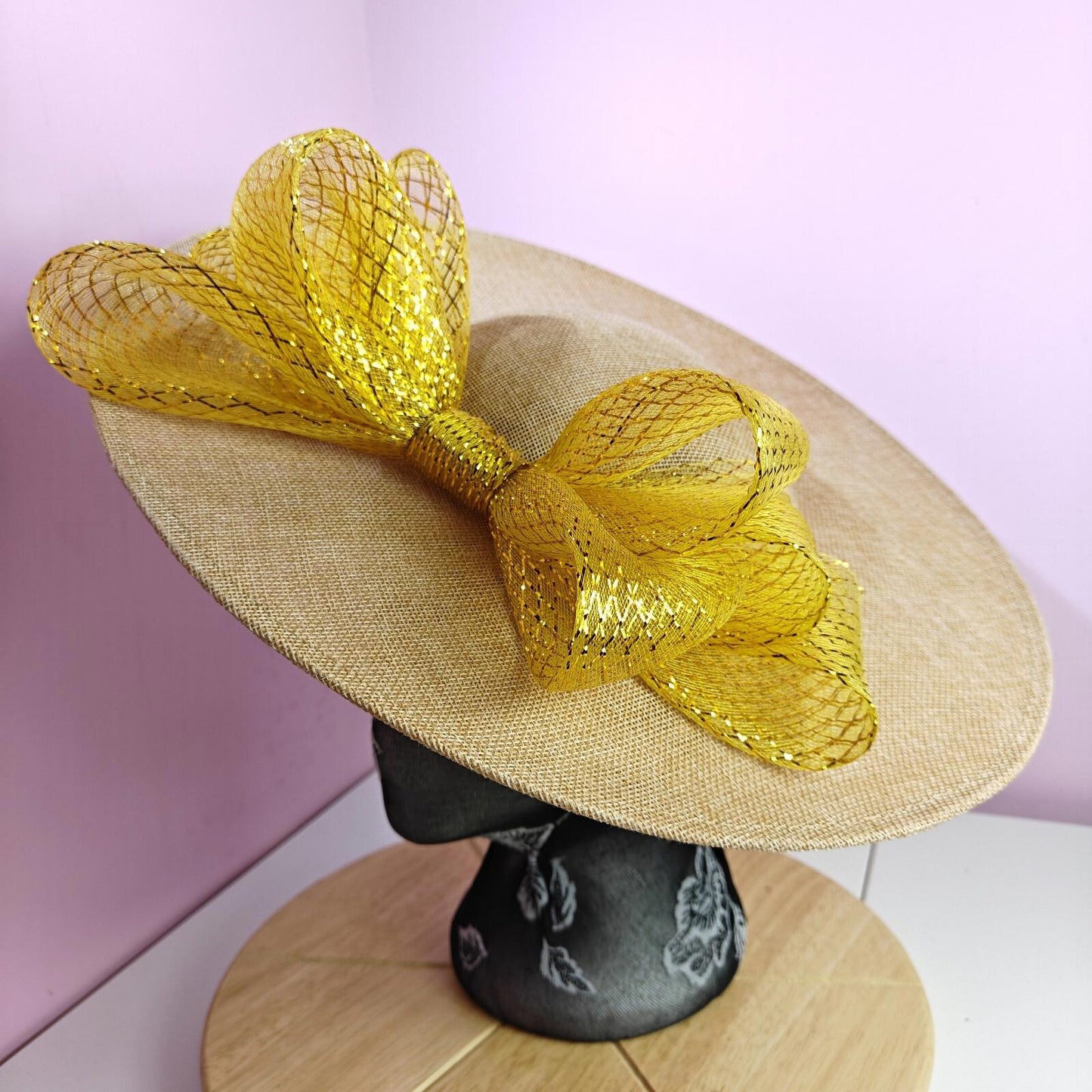 champagne gold large fascinator wedding hat  Kentucky Derby Royal Ascot bow