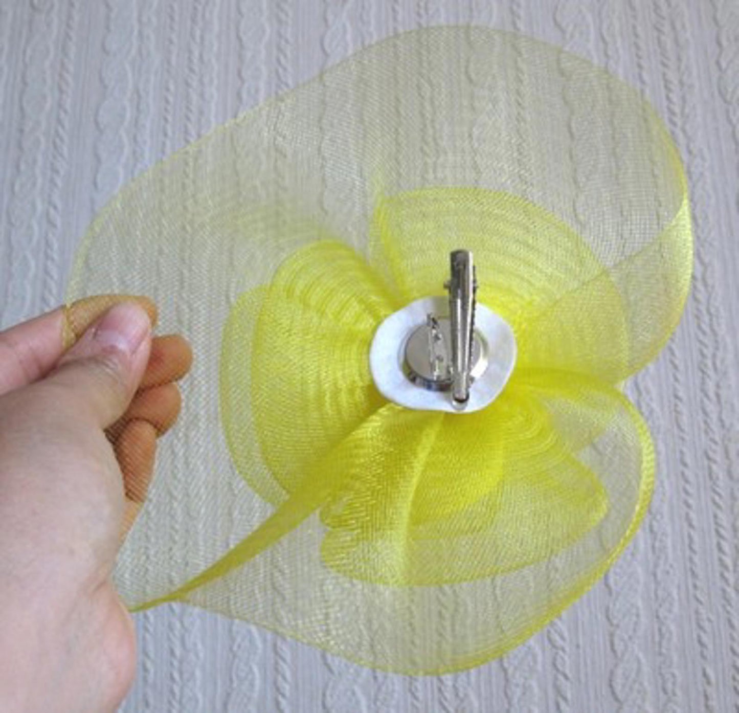 yellow flower fascinator millinery  brooch clip wedding hat bridal ascot race