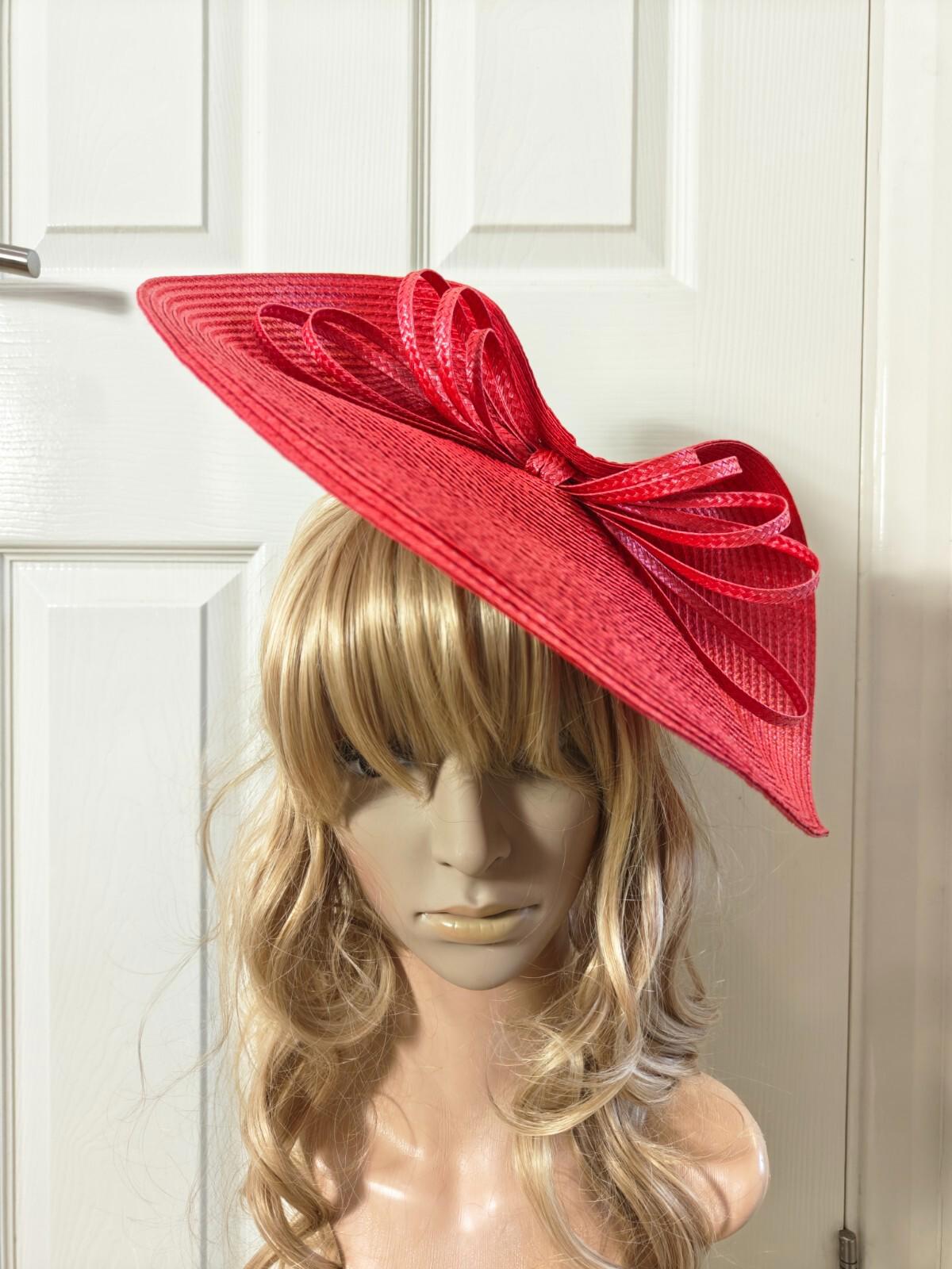 red large straw fascinator millinery burlesque headband wedding hat