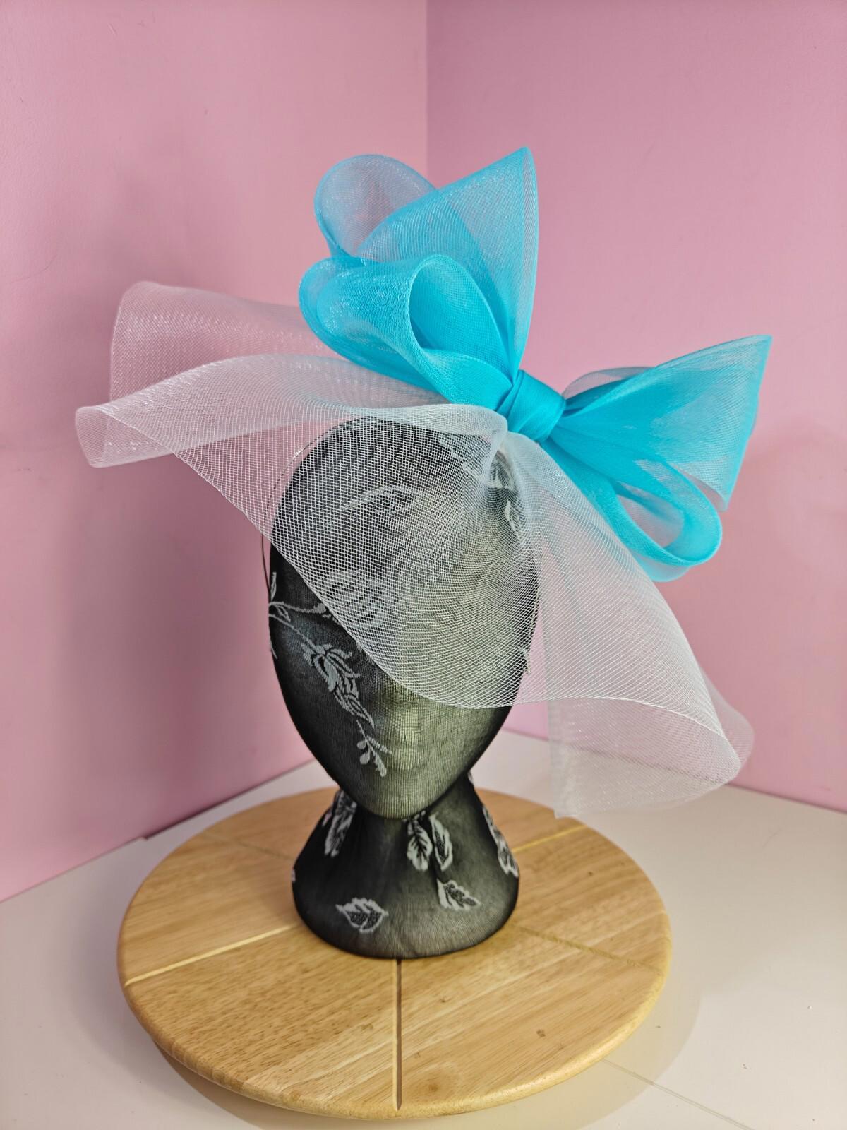 white turquoise fascinator millinery headband derby wedding hat ascot race