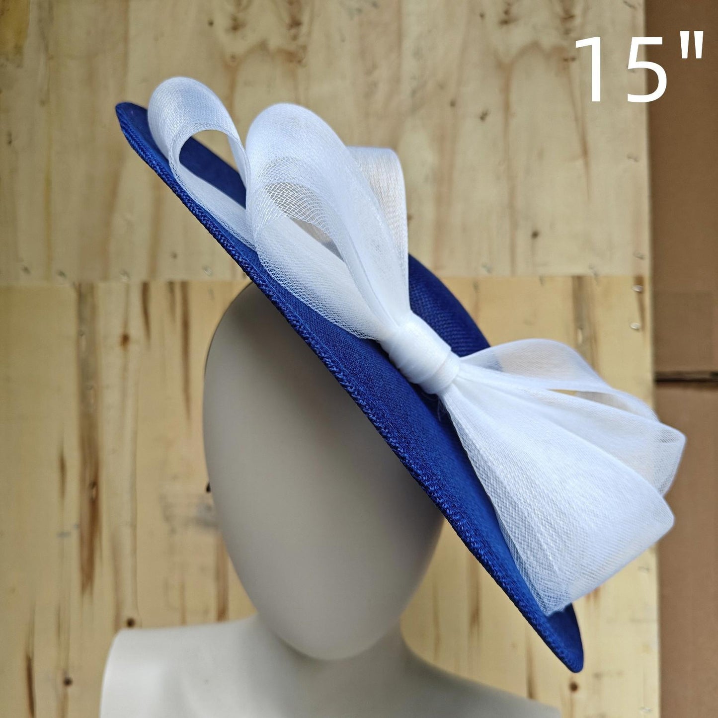 blue white fascinator wedding hatinator hat Kentucky Derby Royal Ascot bow