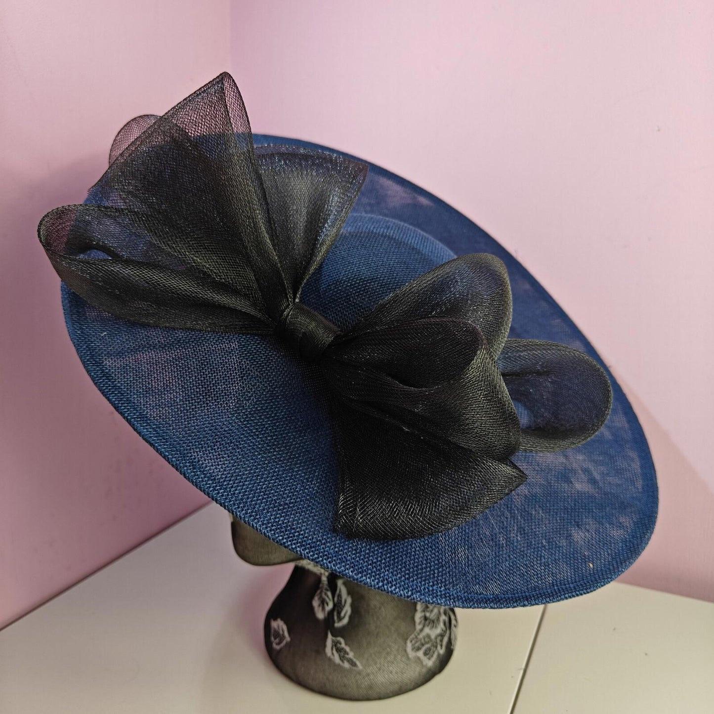 navy black large fascinator headband wedding hat  Kentucky Derby Royal Ascot bow