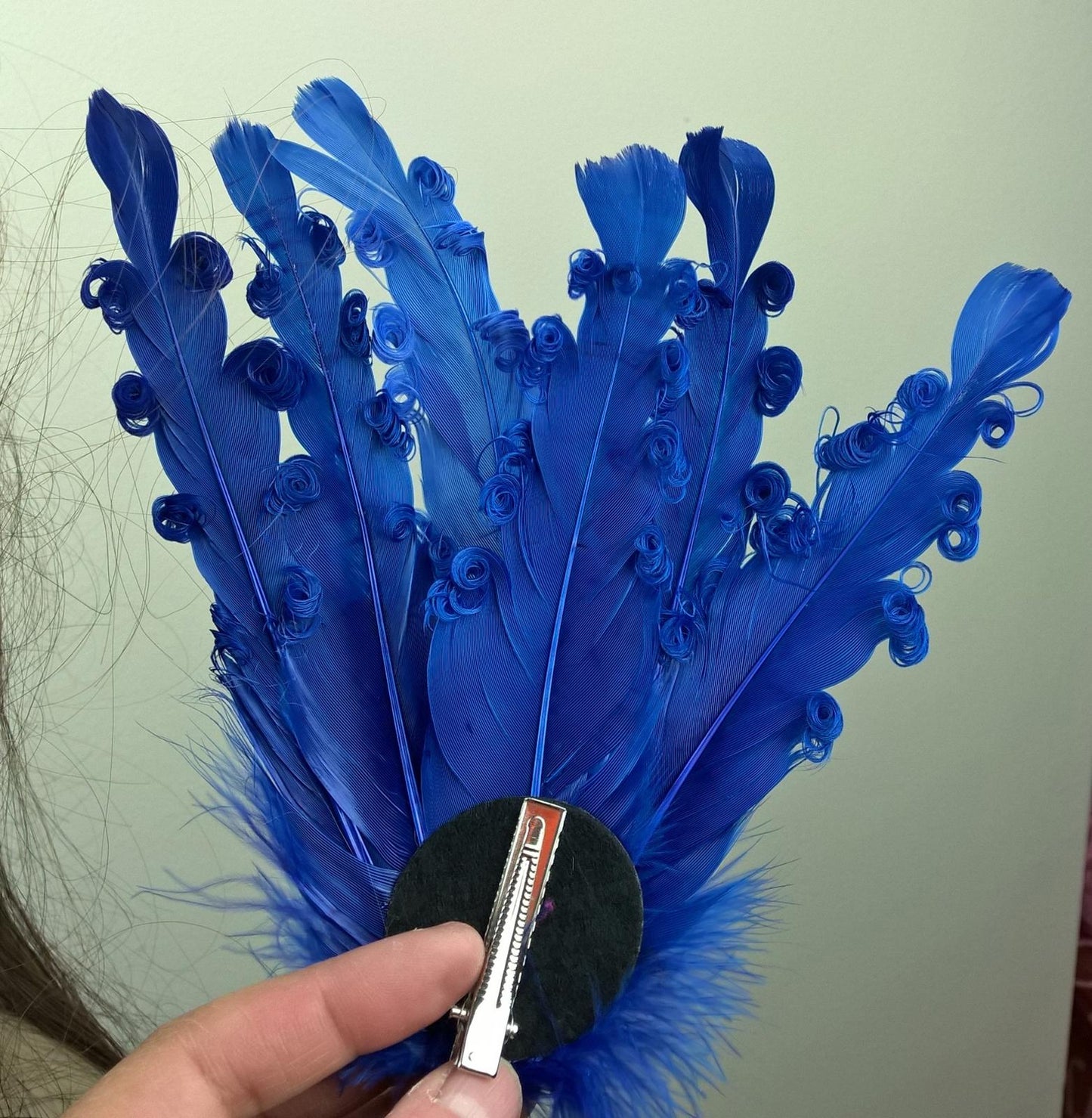blue feather fascinator millinery hair clip wedding piece ascot race dance 1