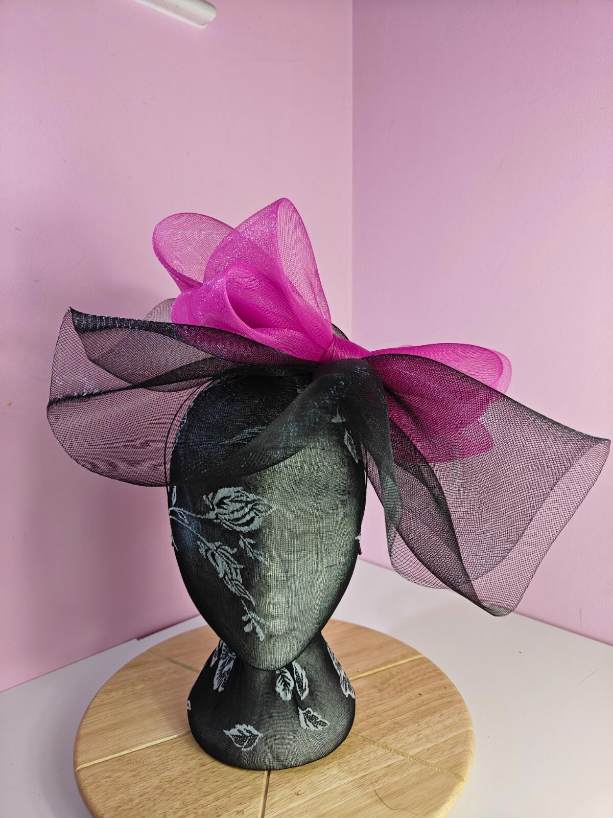 black pink fascinator millinery headband derby wedding hat ascot race