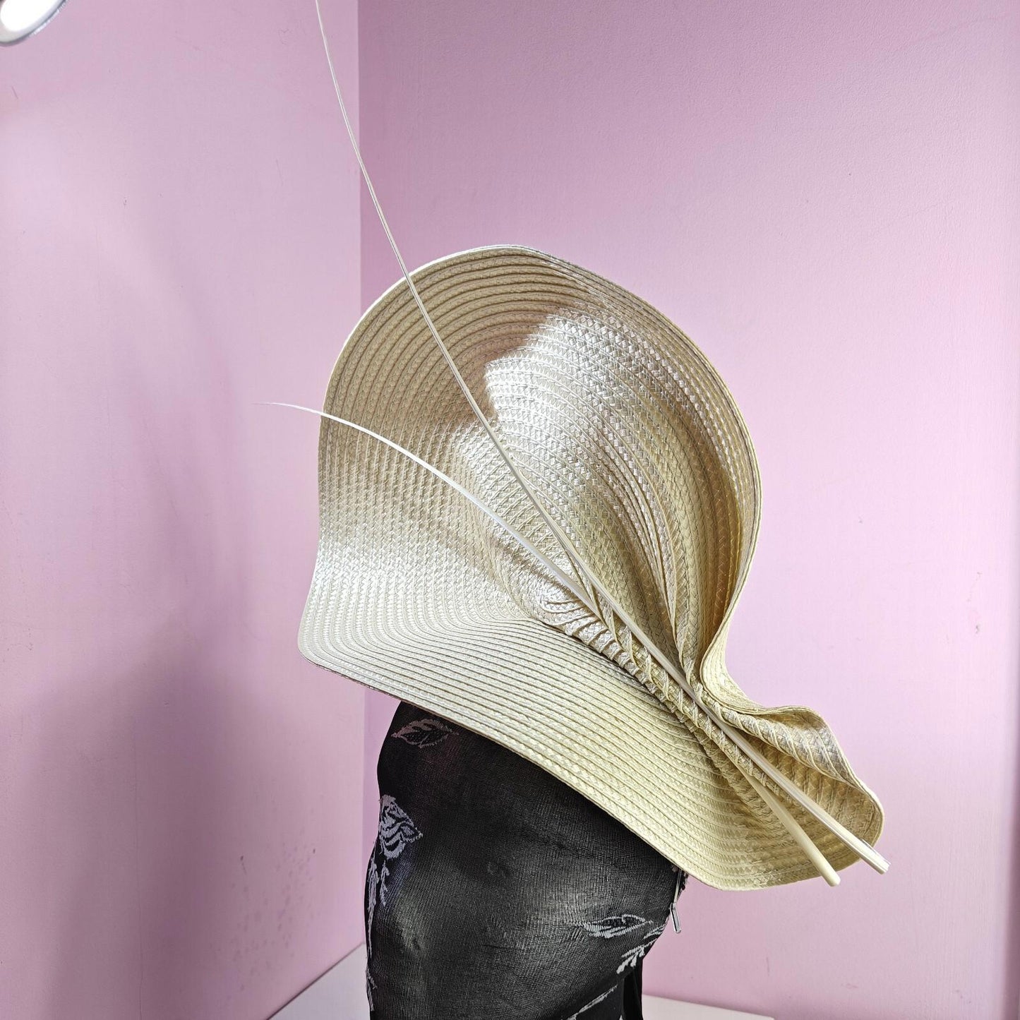 cream large straw quill spine fascinator wedding hat Kentucky Derby Royal Ascot