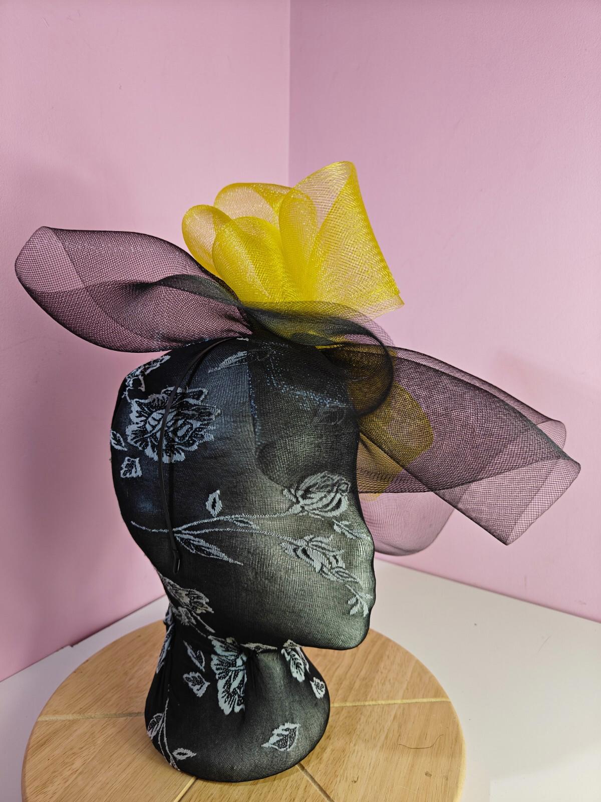 black yellow fascinator millinery headband derby wedding hat ascot race